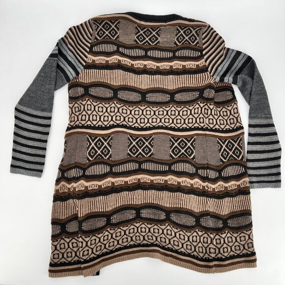 Desigual Jers Dounty‎ Longline Cardigan Duster Brown Fair Isle Size M - Picture 2 of 8